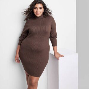 NEW! Women's Long Sleeve Bodycon Sweater Turtleneck Dress, Dark Brown